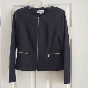 Calvin Klein Zip Front Blazer, Navy, Size 8
